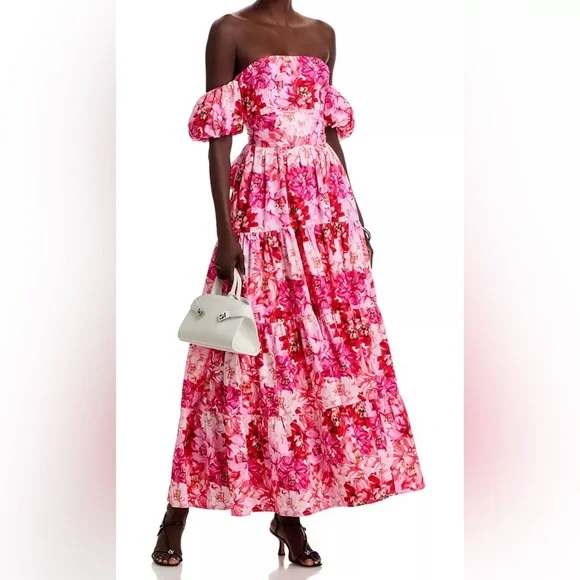 Aqua Strapless Floral Off the Shoulder Maxi Dress in Pink and Red - Picture 3 of 7